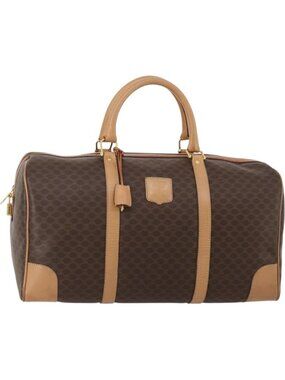 CELINE Macadam Canvas Boston Bag PVC Leather Brown Gold